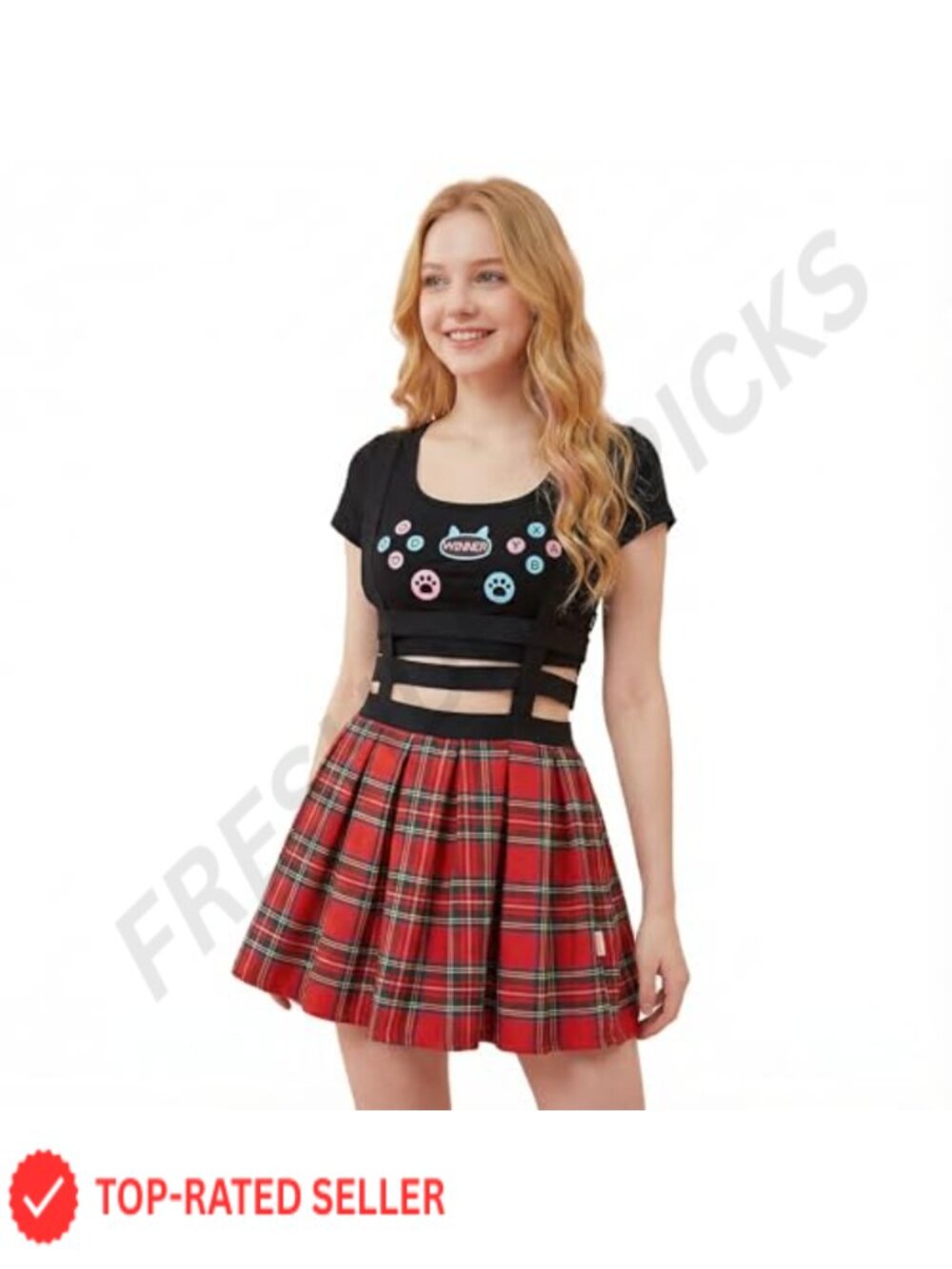 Pleated A-Line Mini Skirt with Adjustable Straps, 100% Cotton